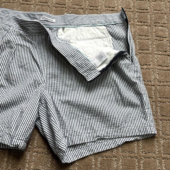 Toad & Co 100% Organic Cotton Seersucker Blue White Striped Shorts Sz 8 Preppy - Picture 3 of 7